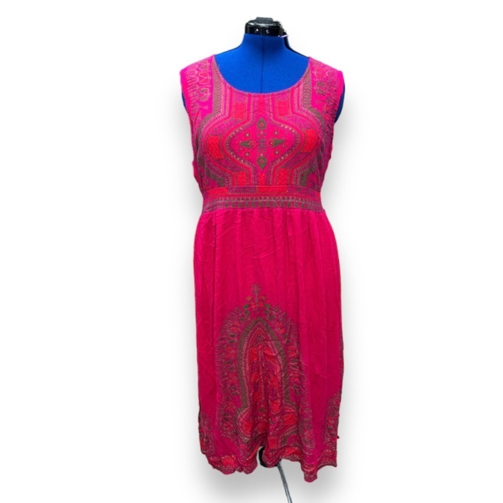 Lapogee Pink Sleeveless Patterned Midi Dress Women’s Size XL Summer Boho Hippie